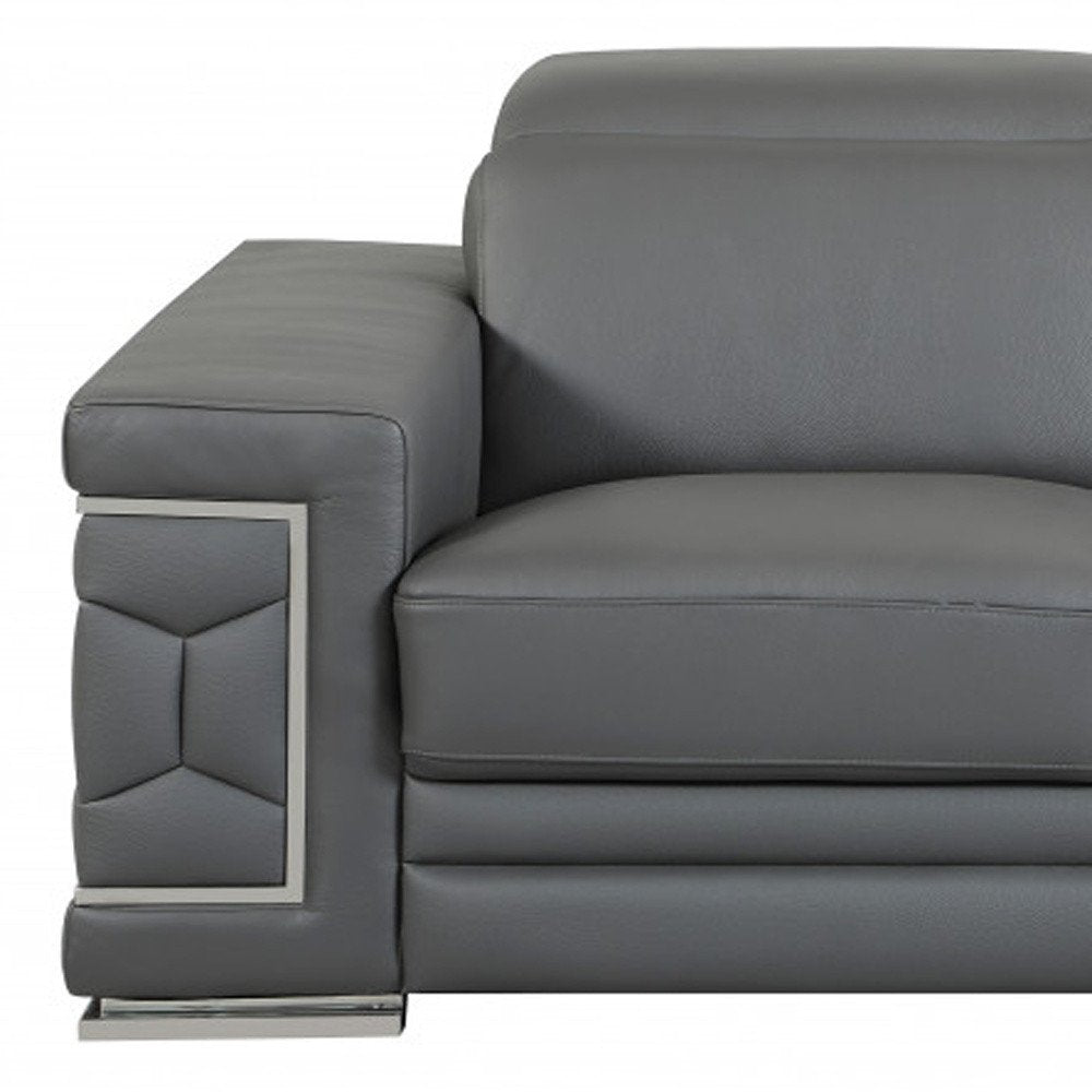 Dark Gray Italian Leather 5-Person Sofa and Loveseat Set with Coil Spring Construction