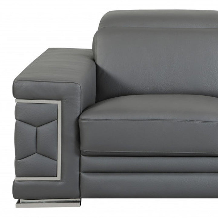 Dark Gray Italian Leather 5-Person Sofa and Loveseat Set with Coil Spring Construction