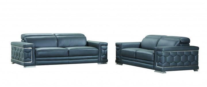 Dark Gray Italian Leather 5-Person Sofa and Loveseat Set with Coil Spring Construction