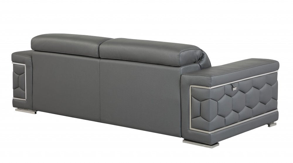 Dark Gray Italian Leather 5-Person Sofa and Loveseat Set with Coil Spring Construction