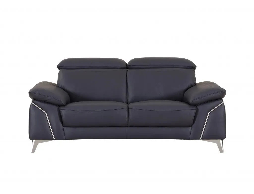Two Piece Indoor Blue Italian Leather Five Person Seating Set