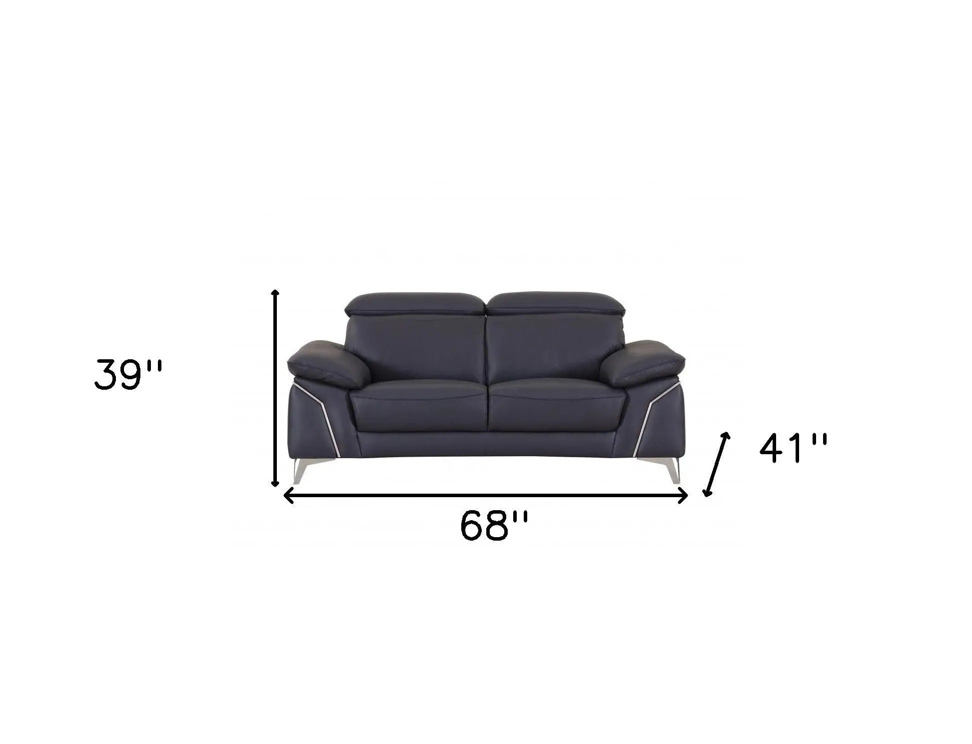 Two Piece Indoor Blue Italian Leather Five Person Seating Set