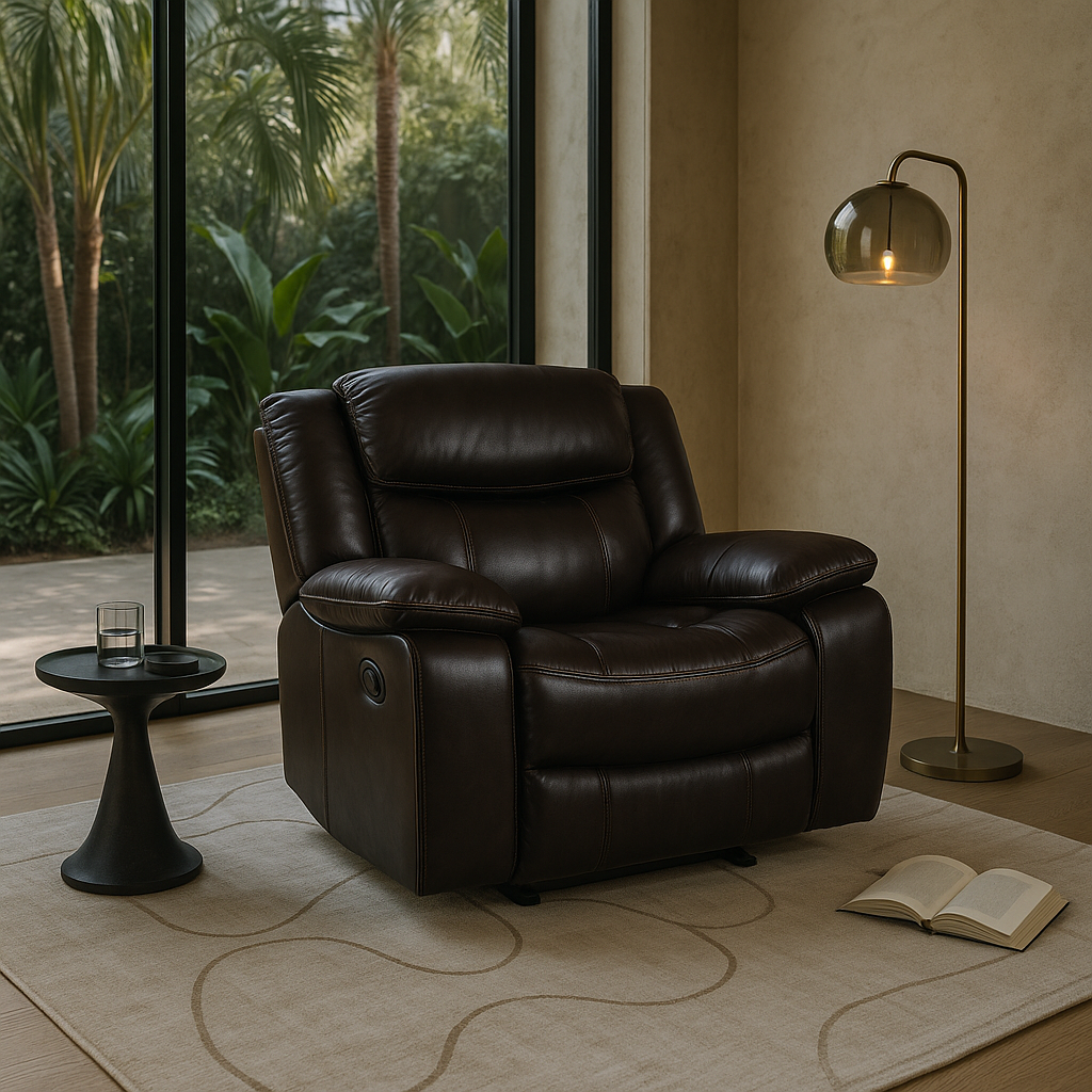 Brown Leather Manual Reclining Chair - Premium Comfort for TV Watching & Relaxation