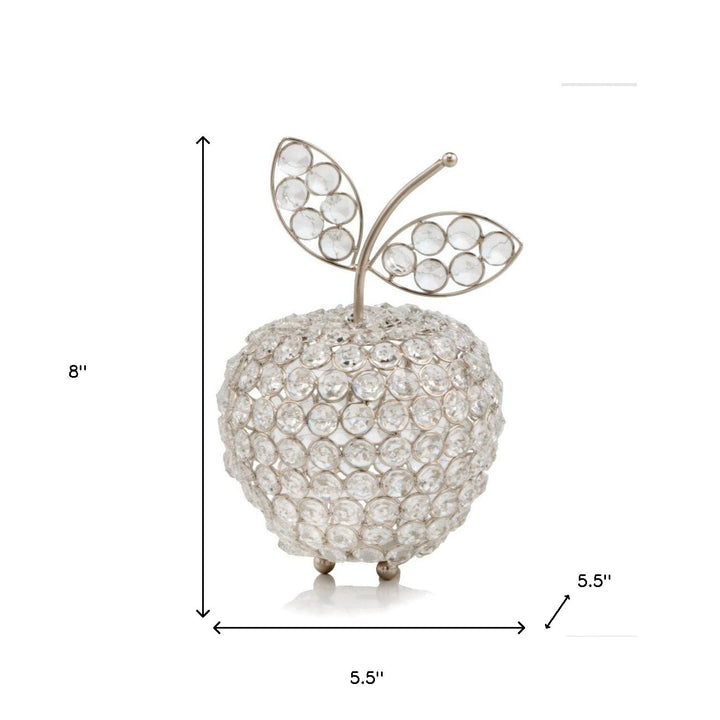 Premium 8" Silver and Faux Crystal Decorative Apple Tabletop Sculpture - Modern Glam Luxe Accent with Hand-Finished Details