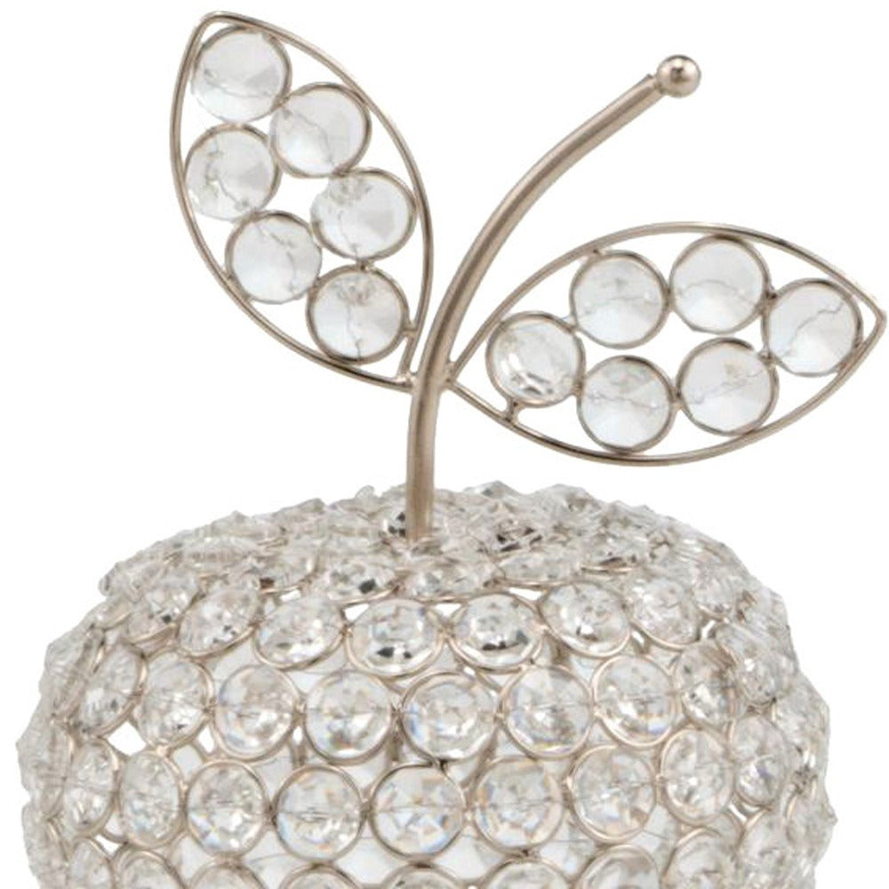 Premium 8" Silver and Faux Crystal Decorative Apple Tabletop Sculpture - Modern Glam Luxe Accent with Hand-Finished Details