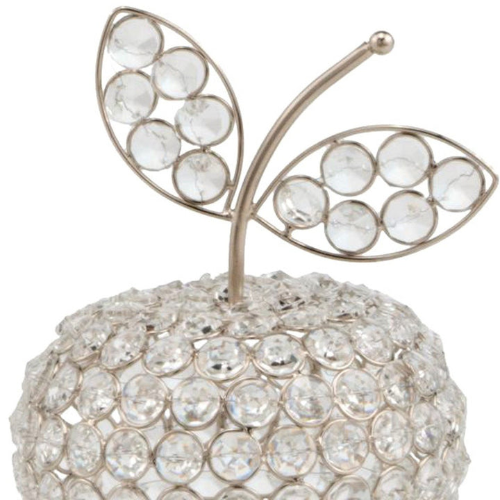 Premium 8" Silver and Faux Crystal Decorative Apple Tabletop Sculpture - Modern Glam Luxe Accent with Hand-Finished Details