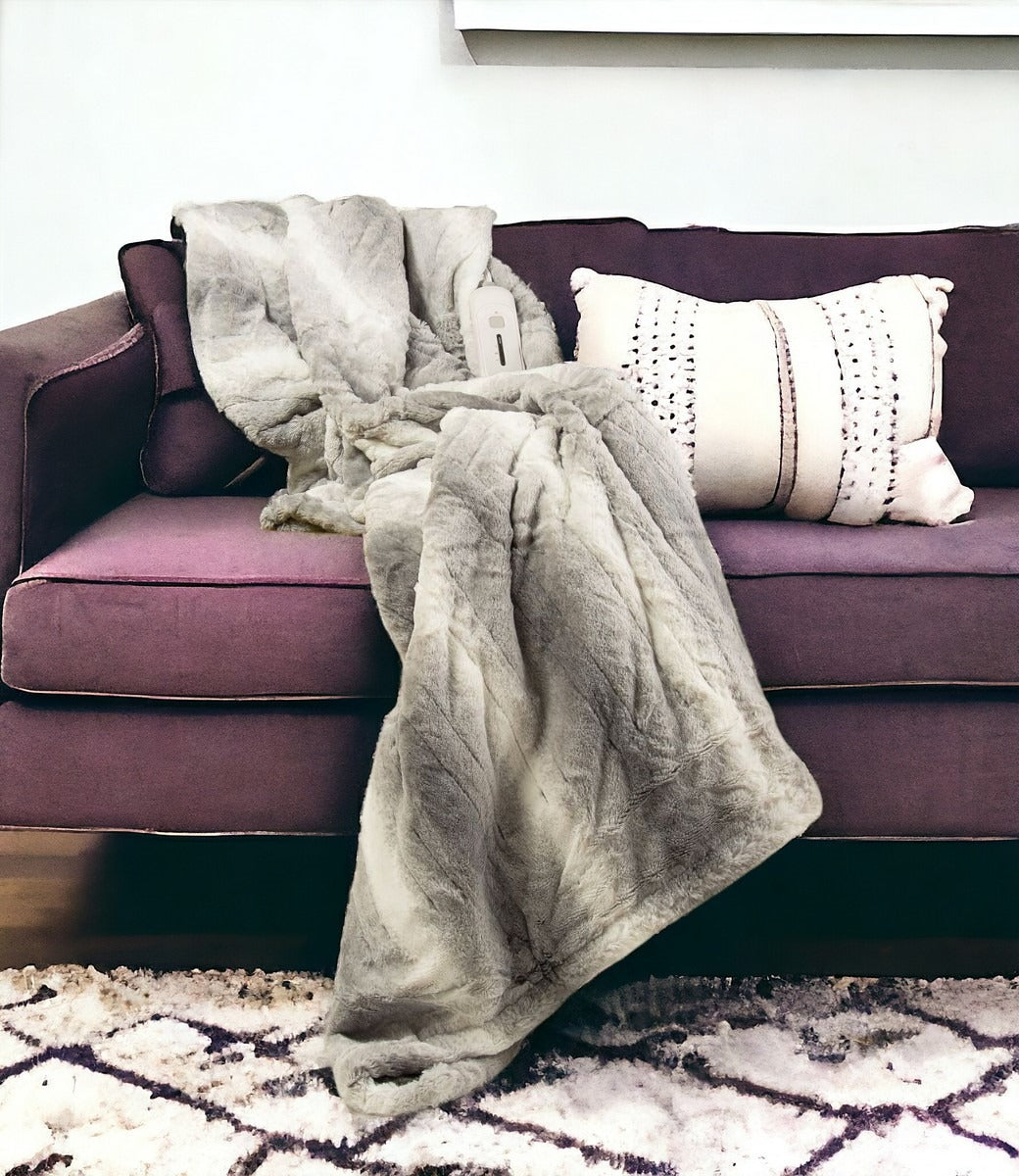 Striped Heated Electric Throw – Soft Gray & White Warmth | 50x60in Modern Blanket | Trufairs