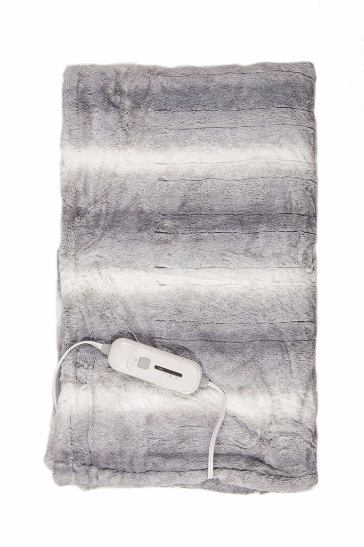 Striped Heated Electric Throw – Soft Gray & White Warmth | 50x60in Modern Blanket | Trufairs