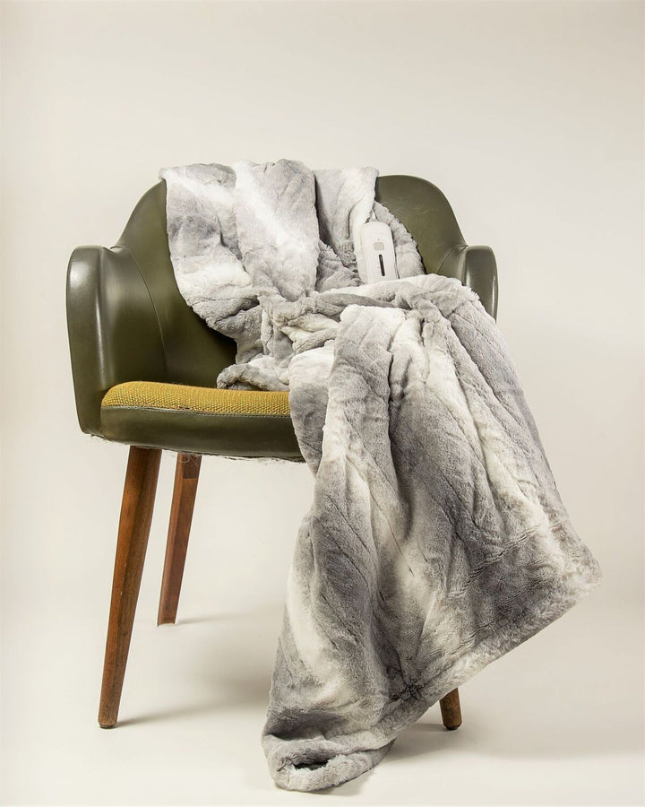 Striped Heated Electric Throw – Soft Gray & White Warmth | 50x60in Modern Blanket | Trufairs