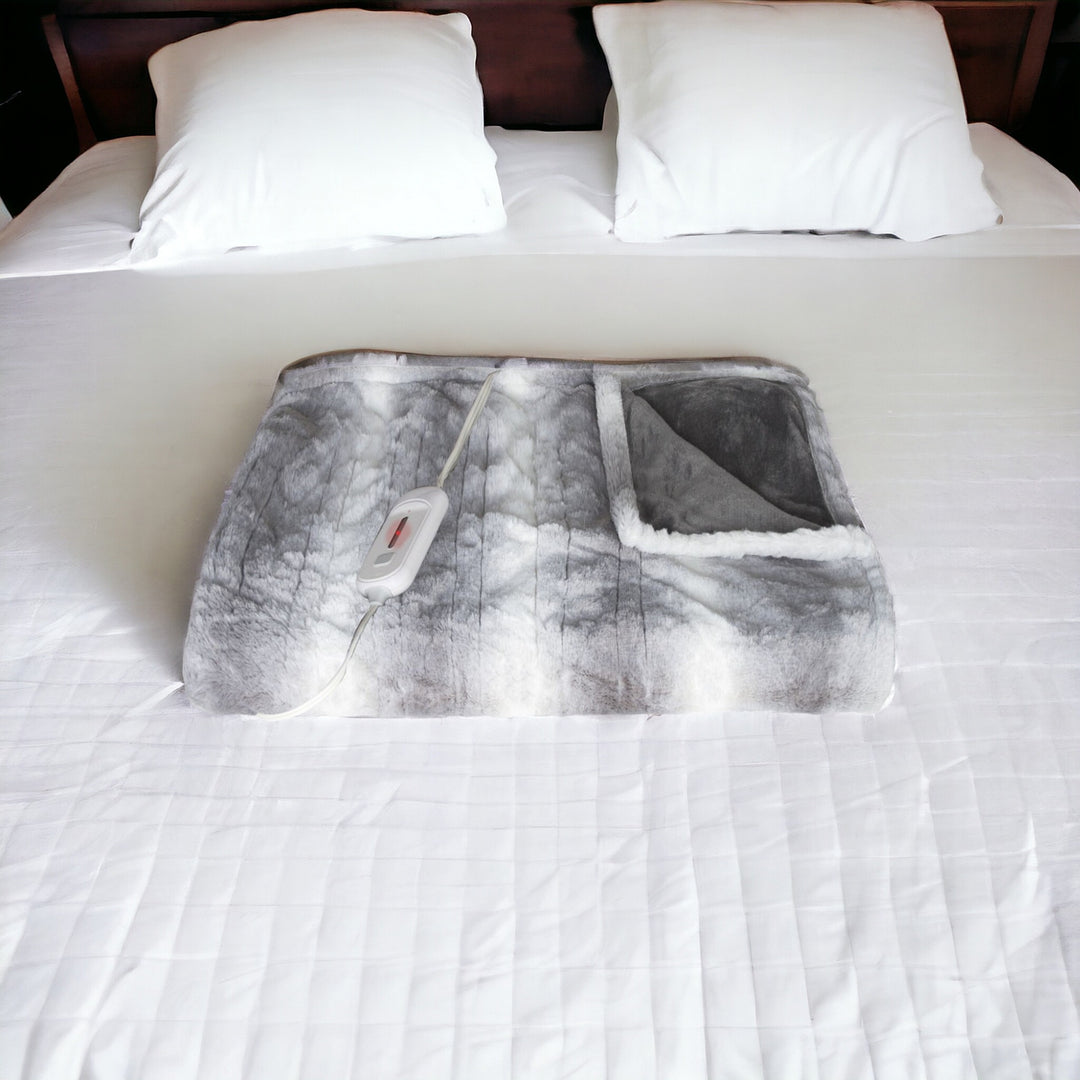 Striped Heated Electric Throw – Soft Gray & White Warmth | 50x60in Modern Blanket | Trufairs