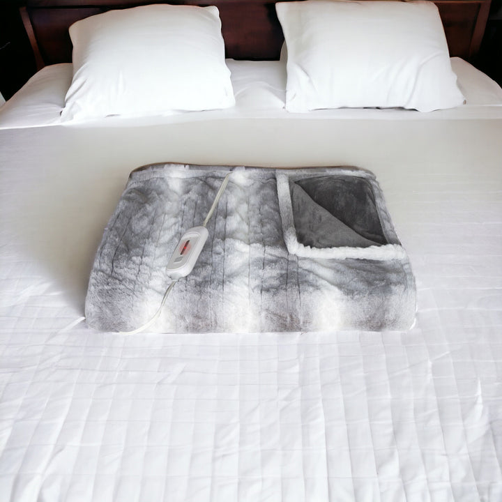 Striped Heated Electric Throw – Soft Gray & White Warmth | 50x60in Modern Blanket | Trufairs