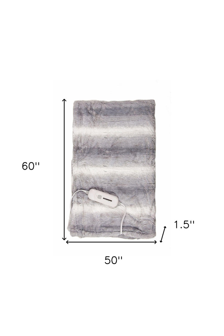 Striped Heated Electric Throw – Soft Gray & White Warmth | 50x60in Modern Blanket | Trufairs