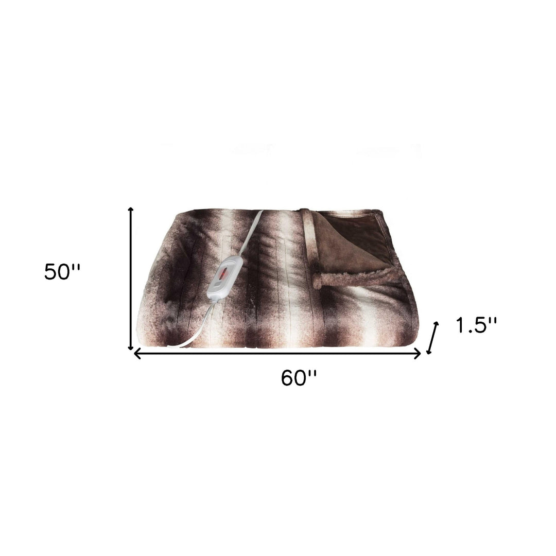 Contemporary Faux Fur Heated Throw – Plush Brown & White Warmth | Modern Blanket | Trufairs