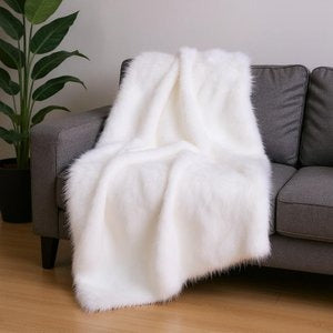 RabbitKnit White Plush Reversible Throw – Cozy Whimsical Blanket | Knitted & Plush Comfort | Trufairs
