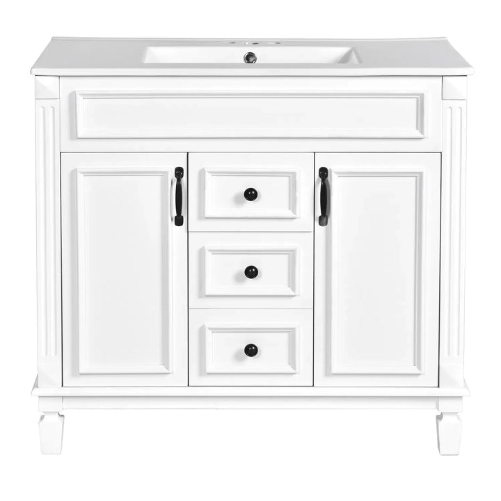 36'' Bathroom Vanity with Top Sink, Royal Blue Mirror Cabinet, Modern Bathroom Storage Cabinet with 2 Soft Closing Doors and 2 Drawers, Single Sink Bathroom Vanity