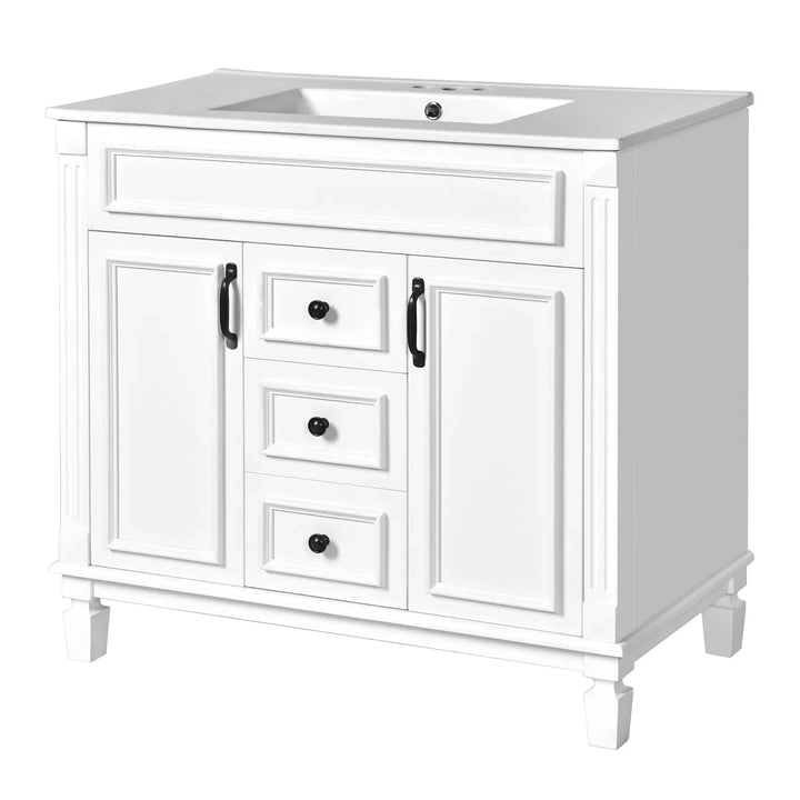 36'' Bathroom Vanity with Top Sink, Royal Blue Mirror Cabinet, Modern Bathroom Storage Cabinet with 2 Soft Closing Doors and 2 Drawers, Single Sink Bathroom Vanity