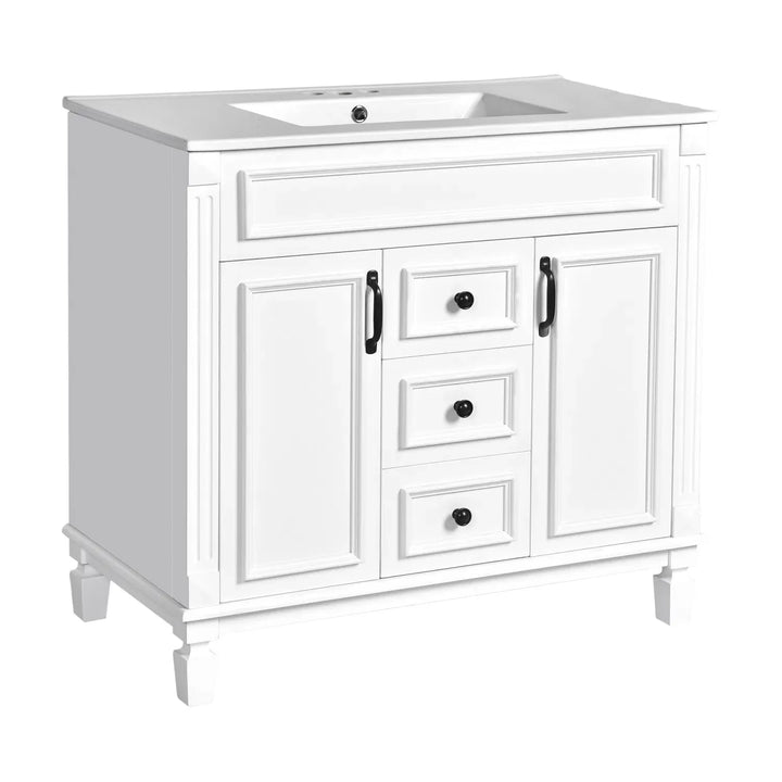 36'' Bathroom Vanity with Top Sink, Royal Blue Mirror Cabinet, Modern Bathroom Storage Cabinet with 2 Soft Closing Doors and 2 Drawers, Single Sink Bathroom Vanity