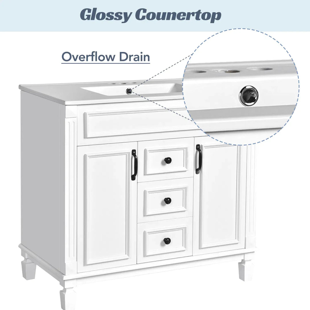 36'' Bathroom Vanity with Top Sink, Royal Blue Mirror Cabinet, Modern Bathroom Storage Cabinet with 2 Soft Closing Doors and 2 Drawers, Single Sink Bathroom Vanity