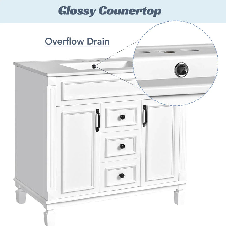 36'' Bathroom Vanity with Top Sink, Royal Blue Mirror Cabinet, Modern Bathroom Storage Cabinet with 2 Soft Closing Doors and 2 Drawers, Single Sink Bathroom Vanity