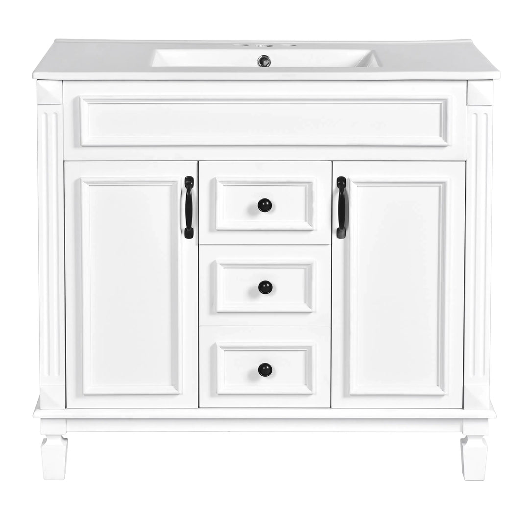 36'' Bathroom Vanity with Top Sink, Royal Blue Mirror Cabinet, Modern Bathroom Storage Cabinet with 2 Soft Closing Doors and 2 Drawers, Single Sink Bathroom Vanity