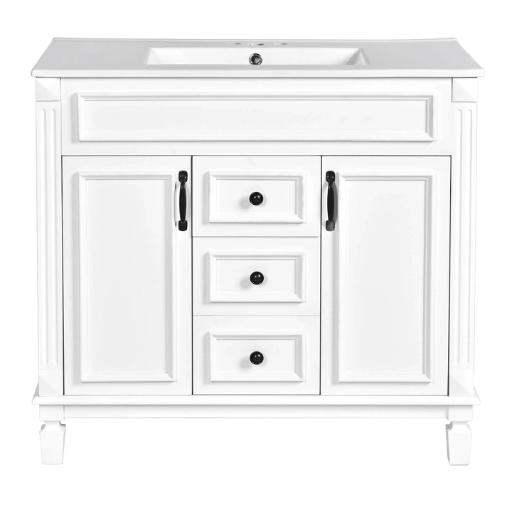 36'' Bathroom Vanity with Top Sink, Royal Blue Mirror Cabinet, Modern Bathroom Storage Cabinet with 2 Soft Closing Doors and 2 Drawers, Single Sink Bathroom Vanity