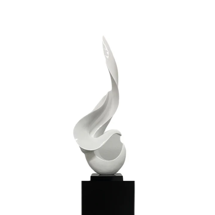 Exclusive White Flame Floor Sculpture with Black Stand - Premium 65" Museum-Quality Art Collection