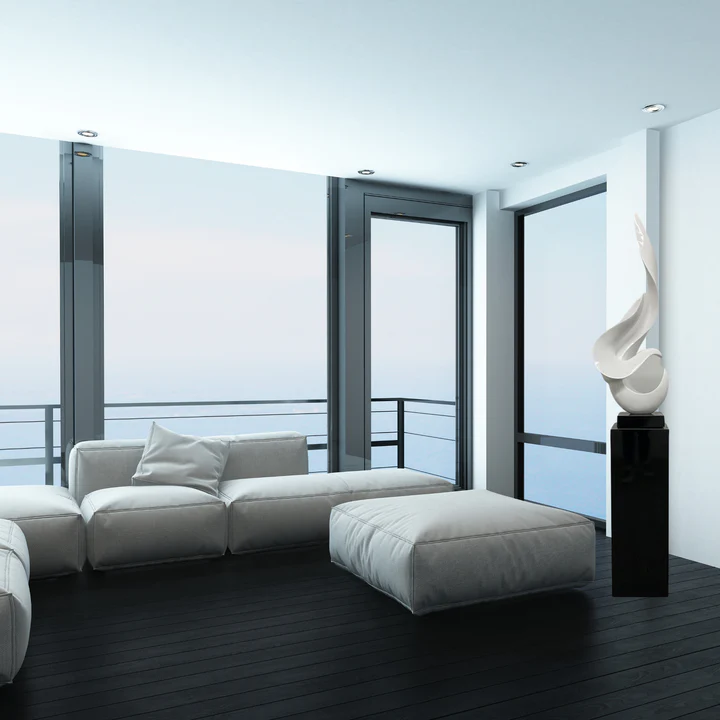Exclusive White Flame Floor Sculpture with Black Stand - Premium 65" Museum-Quality Art Collection