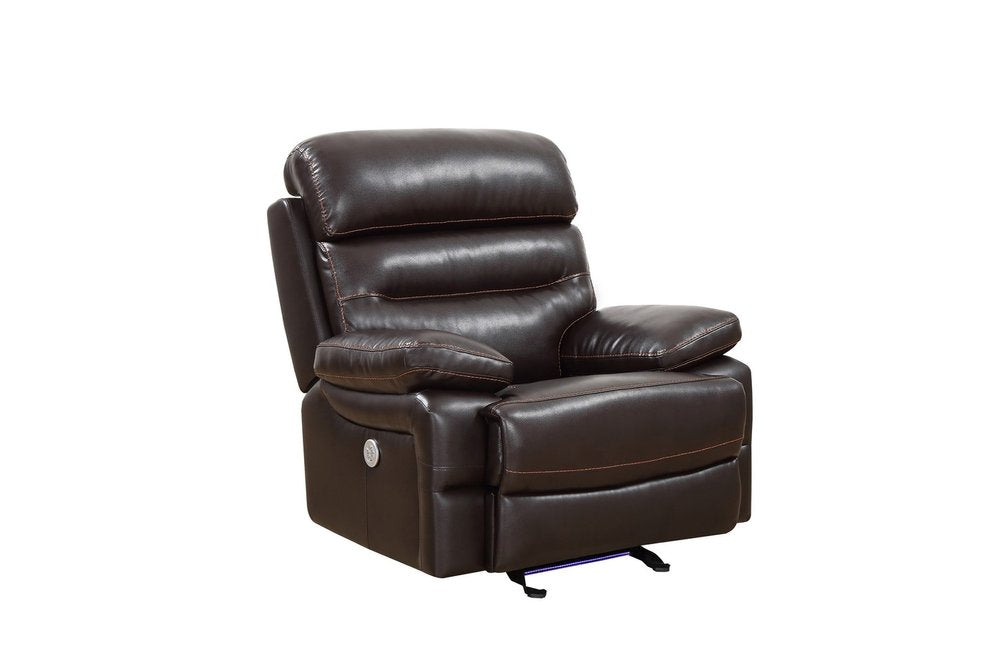 Brown Power Reclining Chair - Modern Leather Comfort with Full Recline