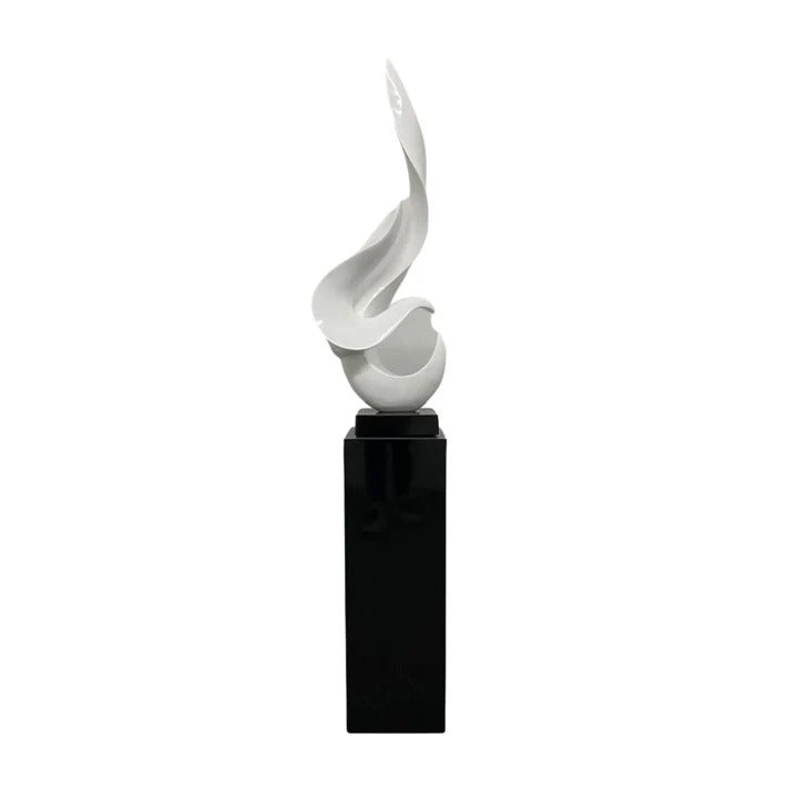 Exclusive White Flame Floor Sculpture with Black Stand - Premium 65" Museum-Quality Art Collection