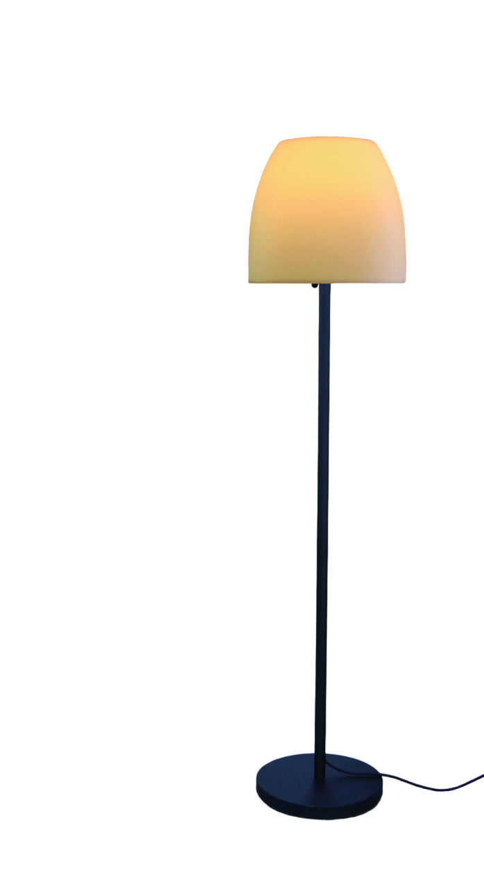 60" Black And White Floor Lamp With White Fabric Bowl Shade