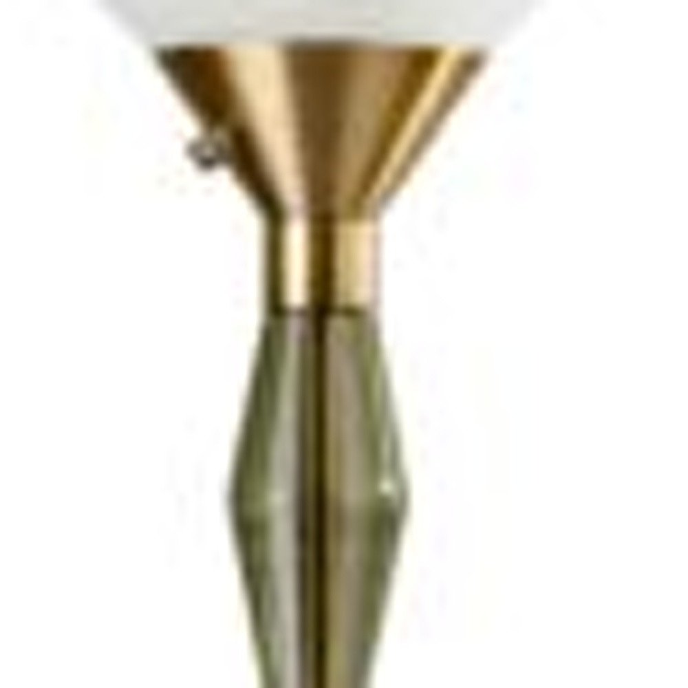 71" Brass Light Changing Torchiere Floor Lamp With White Fabric Cone Shade