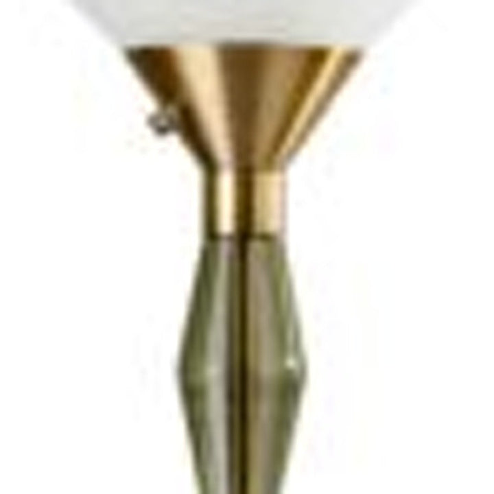 71" Brass Light Changing Torchiere Floor Lamp With White Fabric Cone Shade