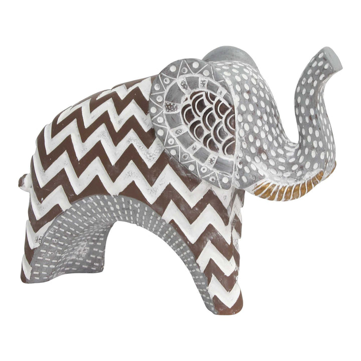 Premium 8" Brown Gray and White Resin Elephant Tabletop Sculpture - Handcrafted Bohemian Décor with Tribal Inspiration