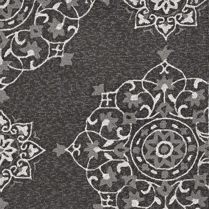5' X 8' Charcoal Round Floral Indoor Outdoor Area Rug