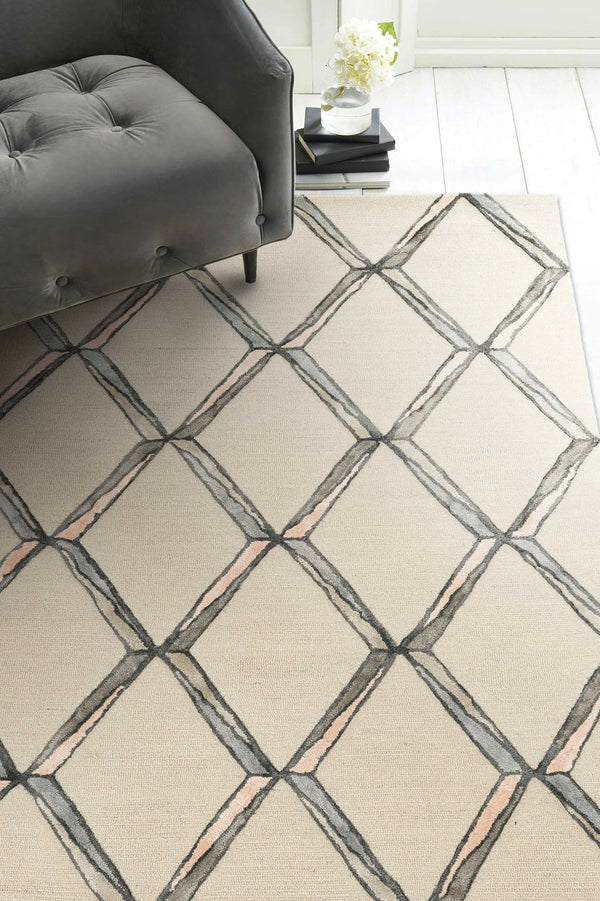 12' X 15' Cream Wool Geometric Hand Tufted Area Rug