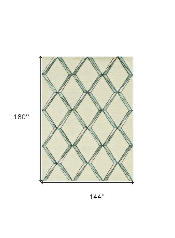 12' X 15' Cream Wool Geometric Hand Tufted Area Rug