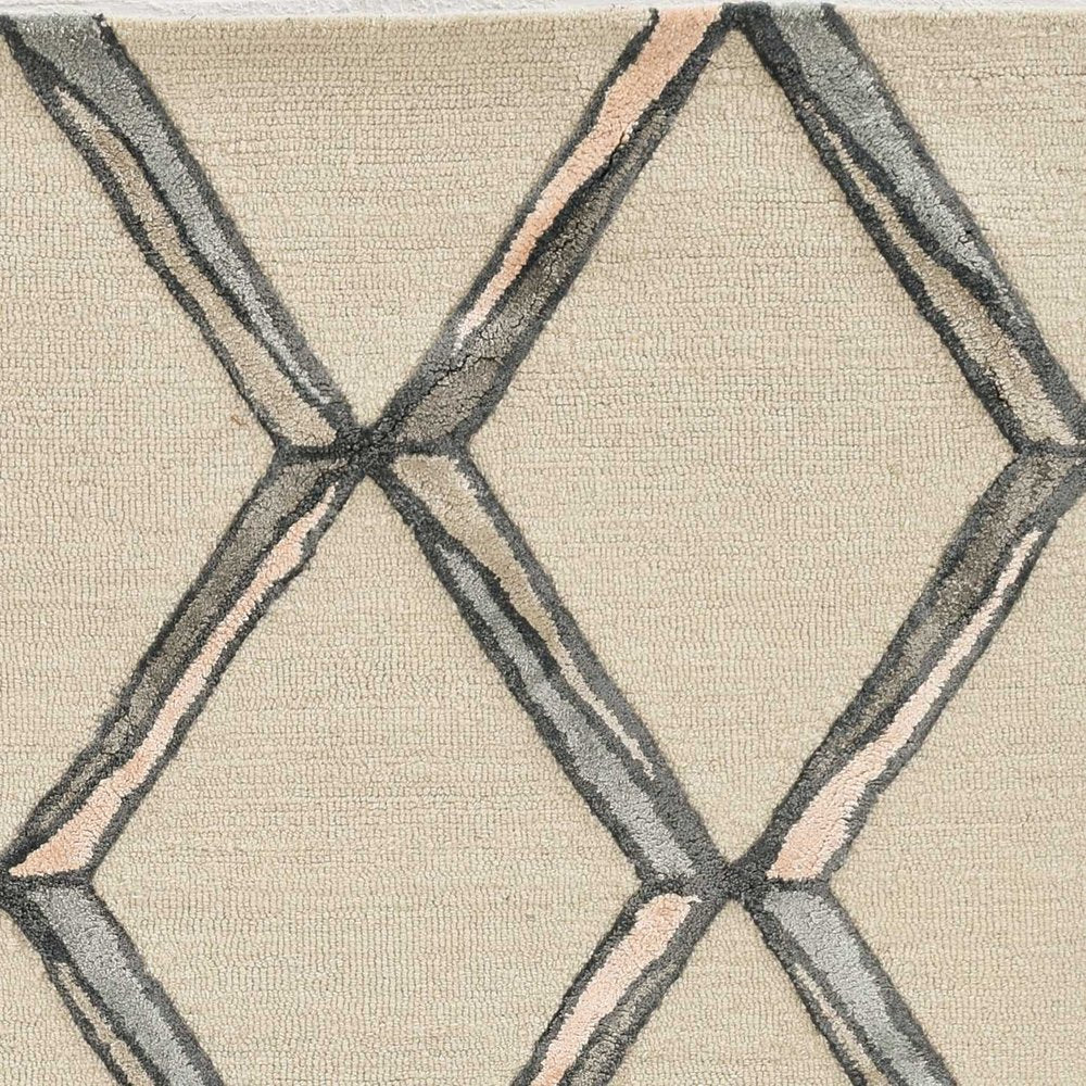 12' X 15' Cream And Aqua Wool Geometric Hand Tufted Area Rug