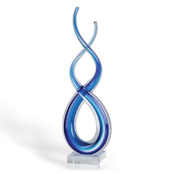 Premium 20" Clear and Blue Murano Glass Modern Abstract Tabletop Sculpture - Contemporary Artisan-Crafted Decorative Accent