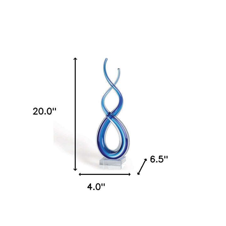 Premium 20" Clear and Blue Murano Glass Modern Abstract Tabletop Sculpture - Contemporary Artisan-Crafted Decorative Accent