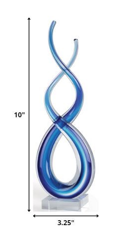 Premium 11" Clear and Blue Murano Glass Modern Abstract Tabletop Sculpture - Contemporary Artisan-Crafted Decorative Accent