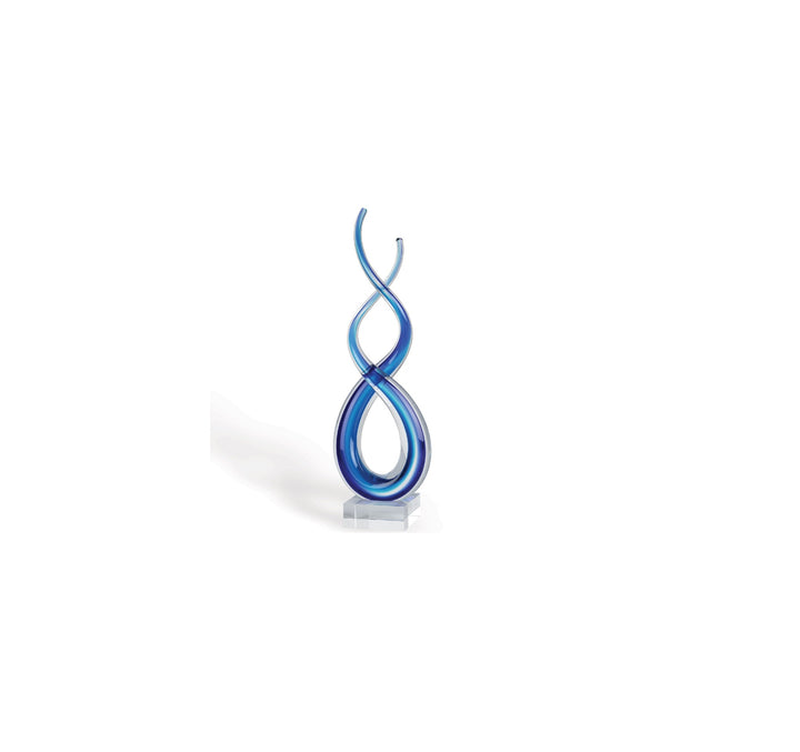 Premium 11" Clear and Blue Murano Glass Modern Abstract Tabletop Sculpture - Contemporary Artisan-Crafted Decorative Accent
