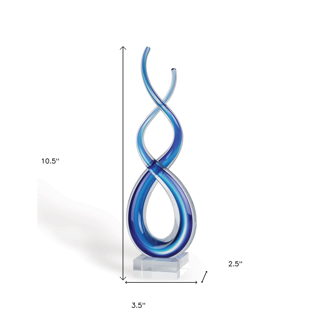 Premium 11" Clear and Blue Murano Glass Modern Abstract Tabletop Sculpture - Contemporary Artisan-Crafted Decorative Accent