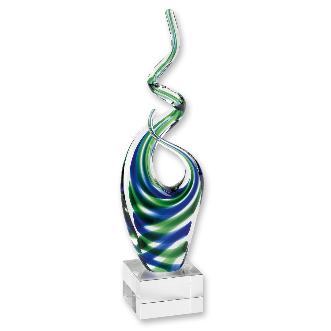 Premium 14" Clear Blue and Green Murano Glass Modern Abstract Tabletop Sculpture - Contemporary Artisan-Crafted Decorative Accent orary Artisan-Crafted Decorative Accent