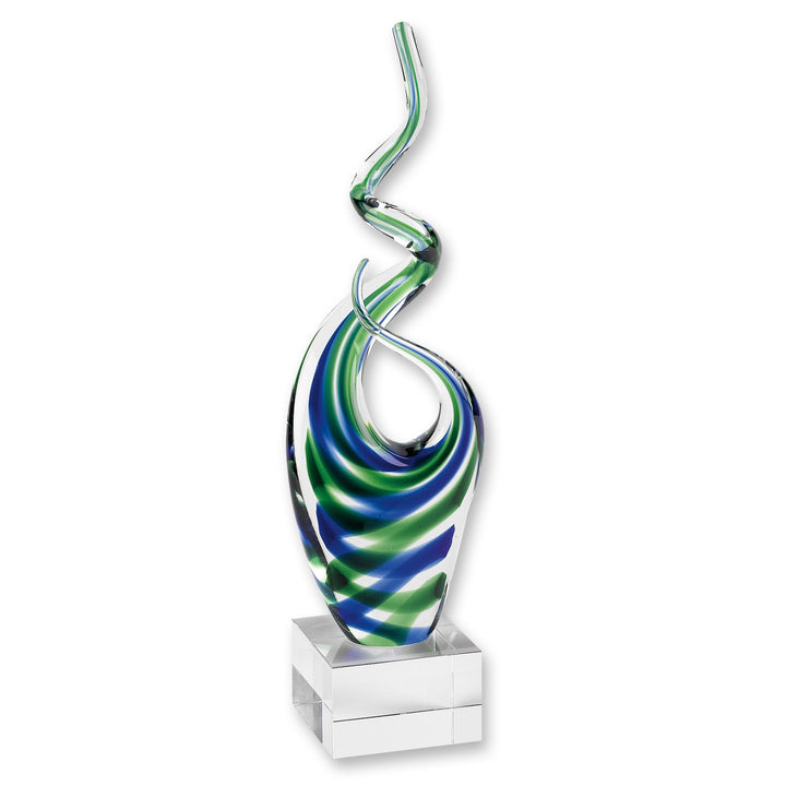 Premium 14" Clear Blue and Green Murano Glass Modern Abstract Tabletop Sculpture - Contemporary Artisan-Crafted Decorative Accent orary Artisan-Crafted Decorative Accent