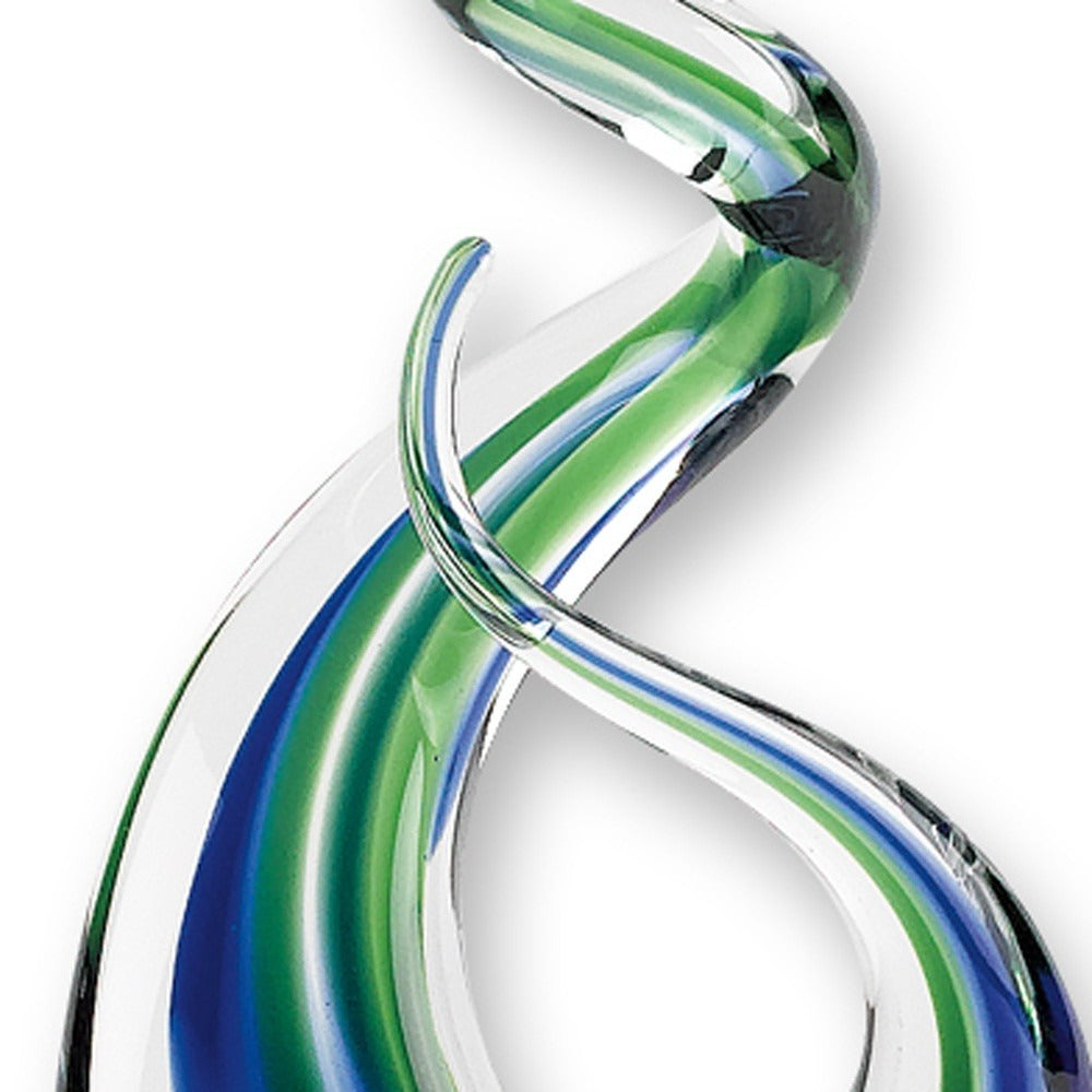 Premium 14" Clear Blue and Green Murano Glass Modern Abstract Tabletop Sculpture - Contemporary Artisan-Crafted Decorative Accent orary Artisan-Crafted Decorative Accent