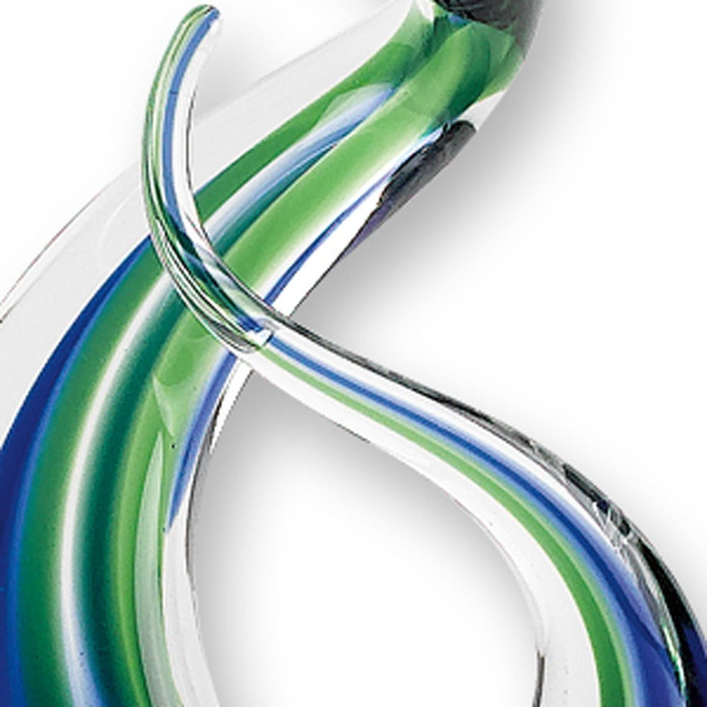Premium 14" Clear Blue and Green Murano Glass Modern Abstract Tabletop Sculpture - Contemporary Artisan-Crafted Decorative Accent orary Artisan-Crafted Decorative Accent