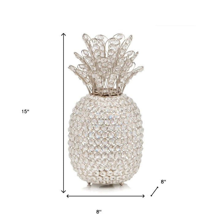 Luxe Silver Faux Crystal Pineapple Sculpture - Premium 15" Decorative Statement Piece