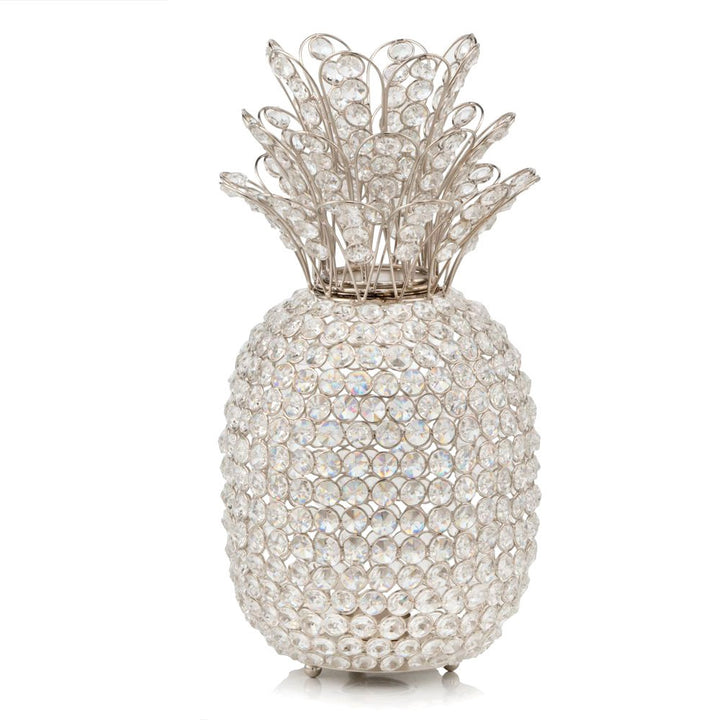 Luxe Silver Faux Crystal Pineapple Sculpture - Premium 15" Decorative Statement Piece