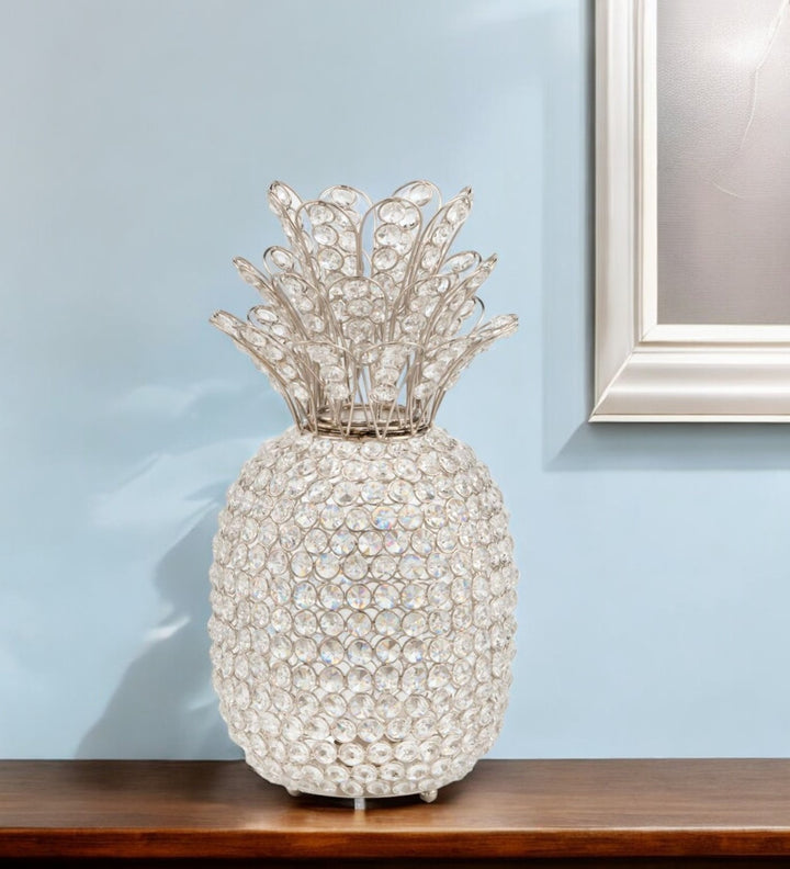 Luxe Silver Faux Crystal Pineapple Sculpture - Premium 15" Decorative Statement Piece