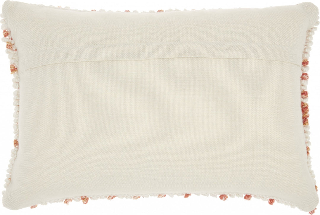 Premium 14" X 20" Coral and Beige Ribbed Indoor Outdoor Throw Pillow With Texture - Transitional Lumbar Support Design